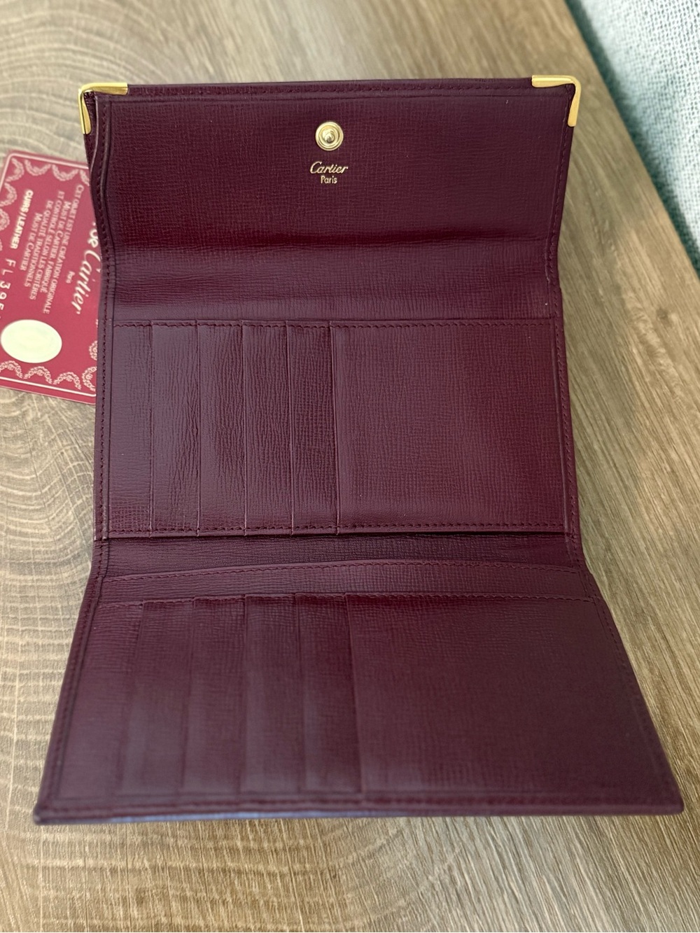 EUC Vintage Cartier Must de Cartier Bordeaux Leather Trifold Kiss-Lock Wallet - Picture 5 of 14